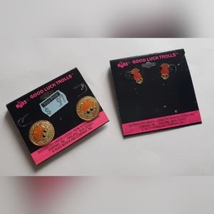 Lot 2 NEW Russ Good Luck Trolls Vintage Fashion Stud Earrings Gold Orange Hair